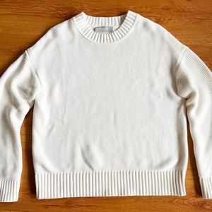 Everlane White Textured Cotton Crew, Size S